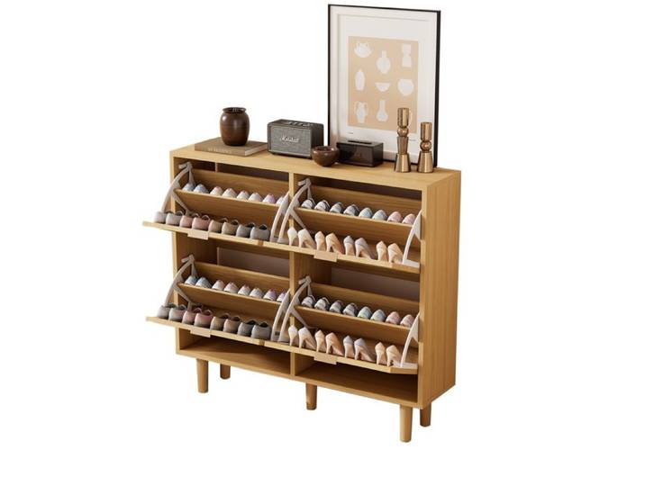 Armoire à chaussures Design neuf de haute qualité avec 4 tiroirs armoire à chaussures en rotin avec poignée en métal étagère