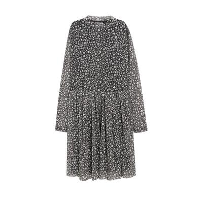 Meshkleid S.OLIVER JUNIOR, Mädchen, Gr. 176, N-Gr, Langarm, Mesh, schwarz-weiß (schwarz aop), Mesh, Obermaterial: 92% Polyester, 8% Elasthan, bedruckt, knieumspielend, Kleider, Pflegeleichter, elastischer Mesh, Jersey- Futter aus Viskosemix