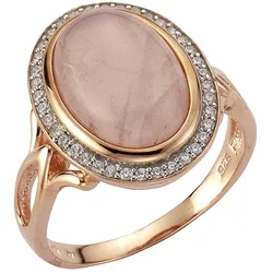 Zeeme Gemstones Ring Silber 925 rosé-vergoldet mit echtem Rosenquarz und Zirkonia