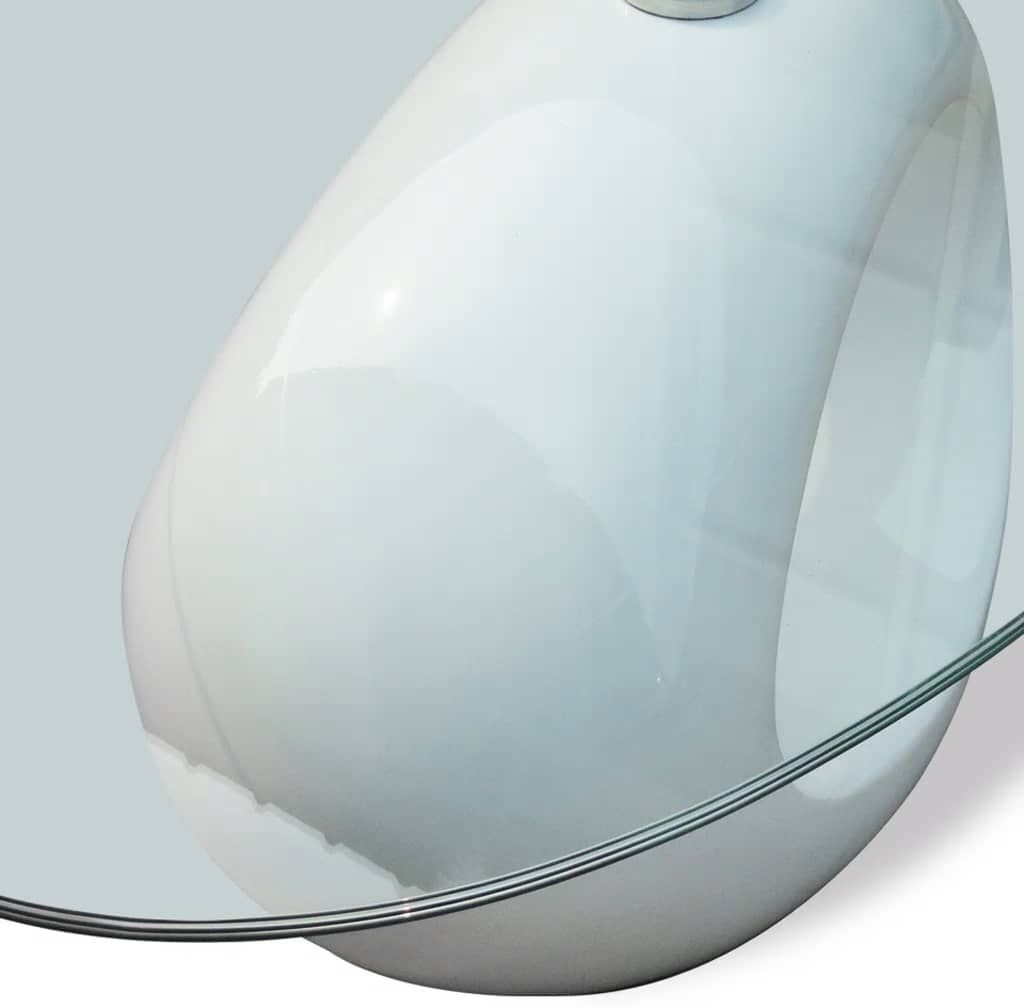 vidaXL Table basse avec dessus de table en verre ovale Blanc brillant