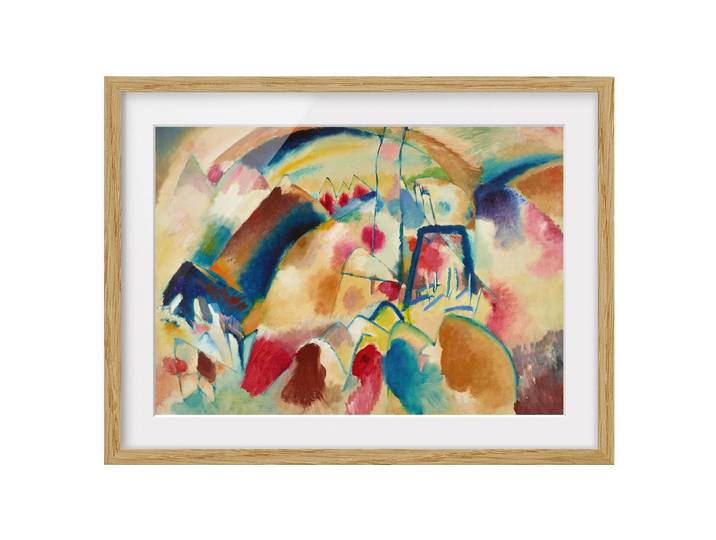 Impression d’art paysage avec église IV Chêne massif naturel Multicolore 70 x 50cm