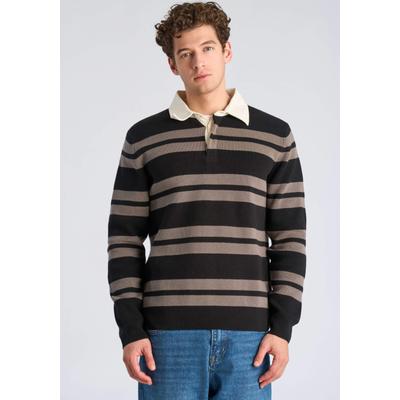 Strickpullover LINDBERGH "Strickpullover Comfort Fit", Herren, Gr. L, schwarz, Obermaterial: 80% Baumwolle, 20% Polyester, gestreift, Pullover Strickpullover