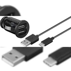 Goobay 58820 USB Type-CTM Auto-Ladeset 2,1 A, Schwarz, 1 m - Kfz-Ladeadapter mit 2 USB Ports und USB Type-CTM Kabel