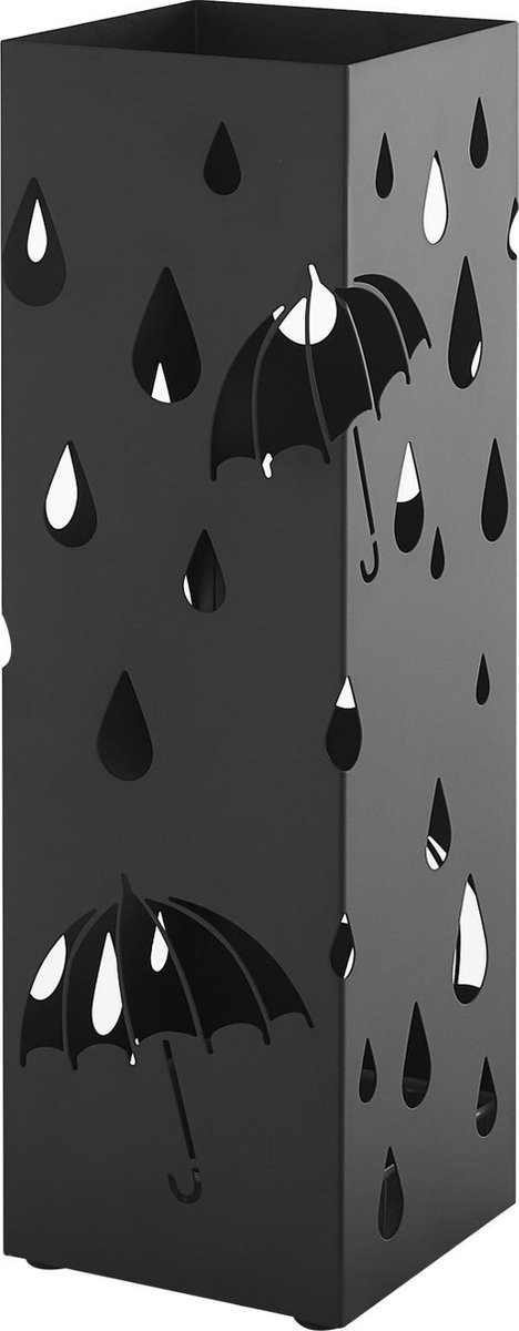 ACAZA Paraplubak Zwart met Regen Motief - Vierkante Parapluhouder van Metaal - Hoogte: 49 cm