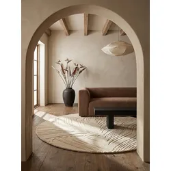 Wollteppich floral Beige Ø160 cm - LEVEN   Kadima Design
