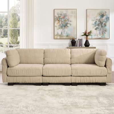 Loedds 109.4-Inch 3-Seat Chenille Sofa with Pleated Detail