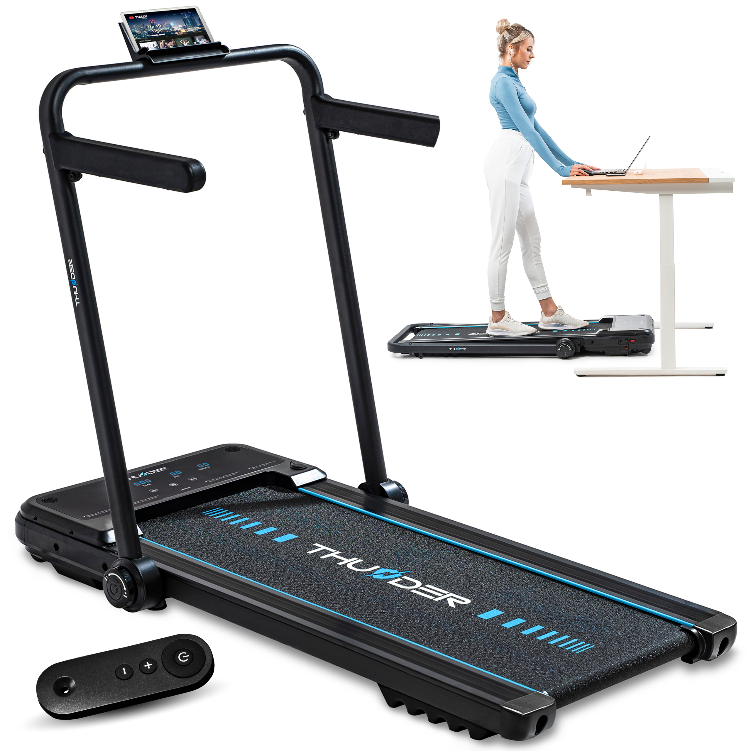 Klappbares Laufband - THUNDER IMPACT Black - 12 km/h - Bluetooth LCD Display - WalkingPad für Zuhause