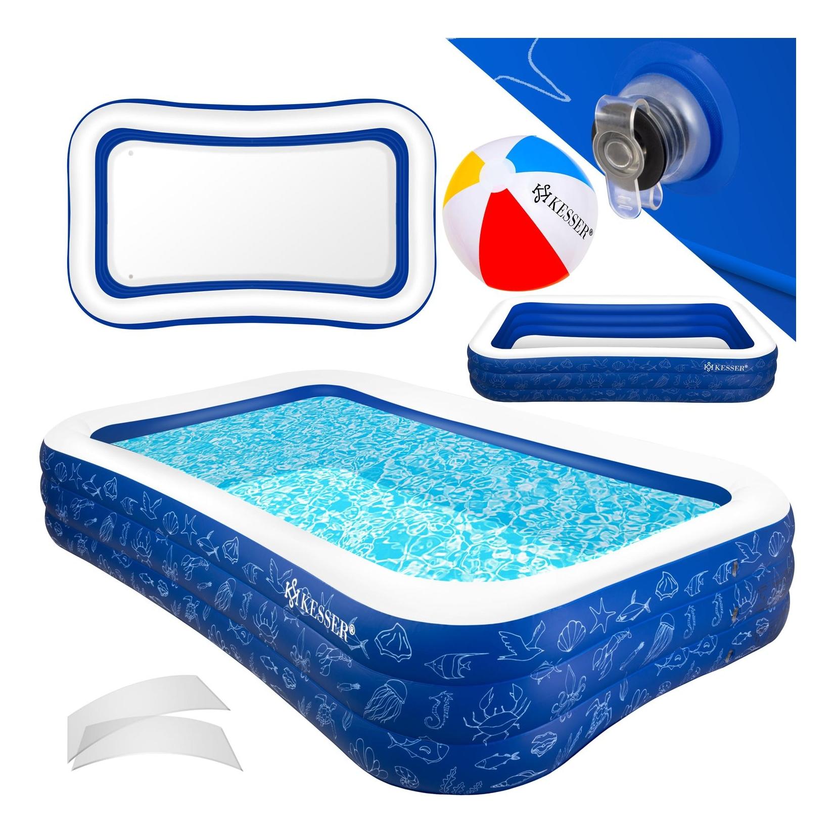 KESSER® Aufblasbarer Pool Familienpool für Kinder und Erwachsene Gartenschwimmbad Familienschwimmbad Sommer Planschbecken Füllmenge Kinderfreundlich Entwässerungslöcher