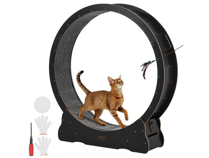 Vevor Roue Pour Chat 132 Cm Roue Deexercice Pour Chat 8\,2-13\,6 Kg Tapis Roulant Pour Chats Interieur Pour Course Marche Entrainement\, Avec Piste Recouverte De Moquette\, Mecanisme De Verrouillage\, Noir