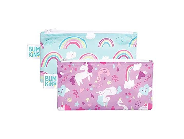 Bumkins Herbruikbare snackzakjes Small (2 stuks) - Rainbows & Unicorns