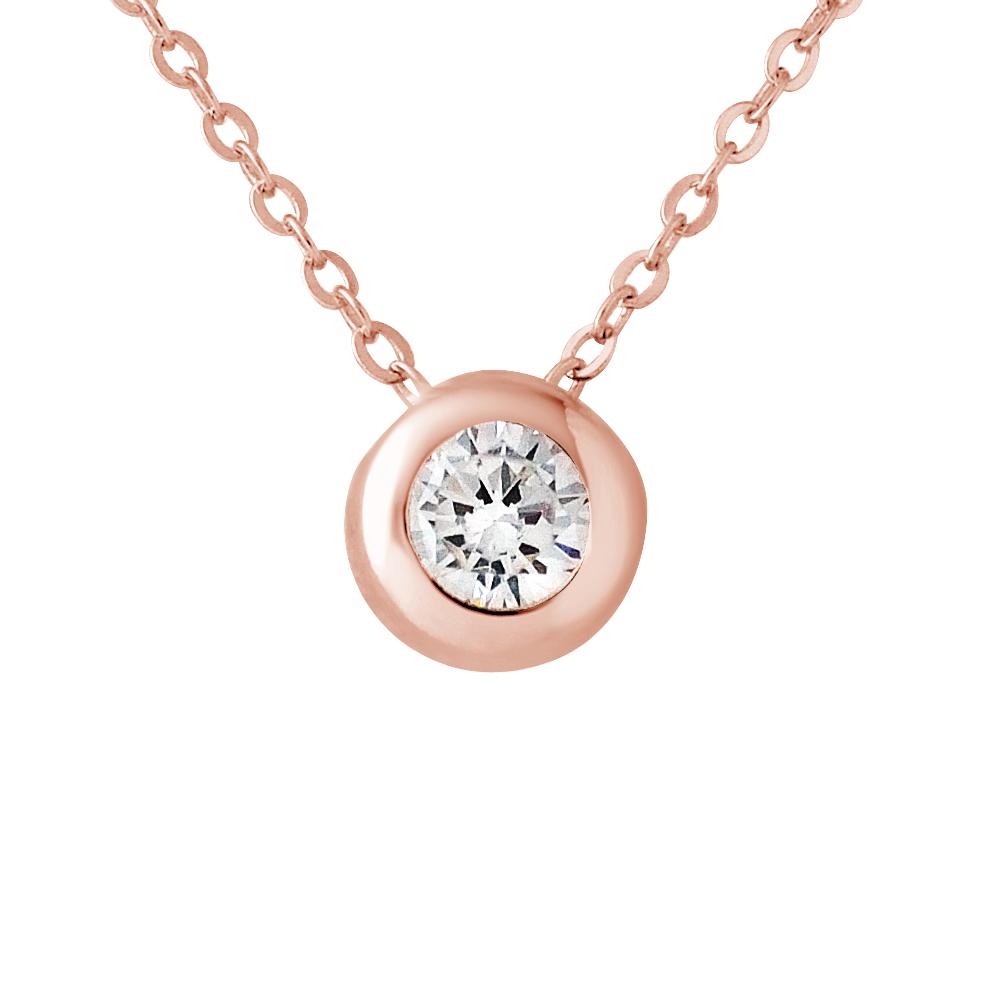Solitaire ketting 8 mm zirkoniumoxide Serti Clos Silver Rose vergulde
