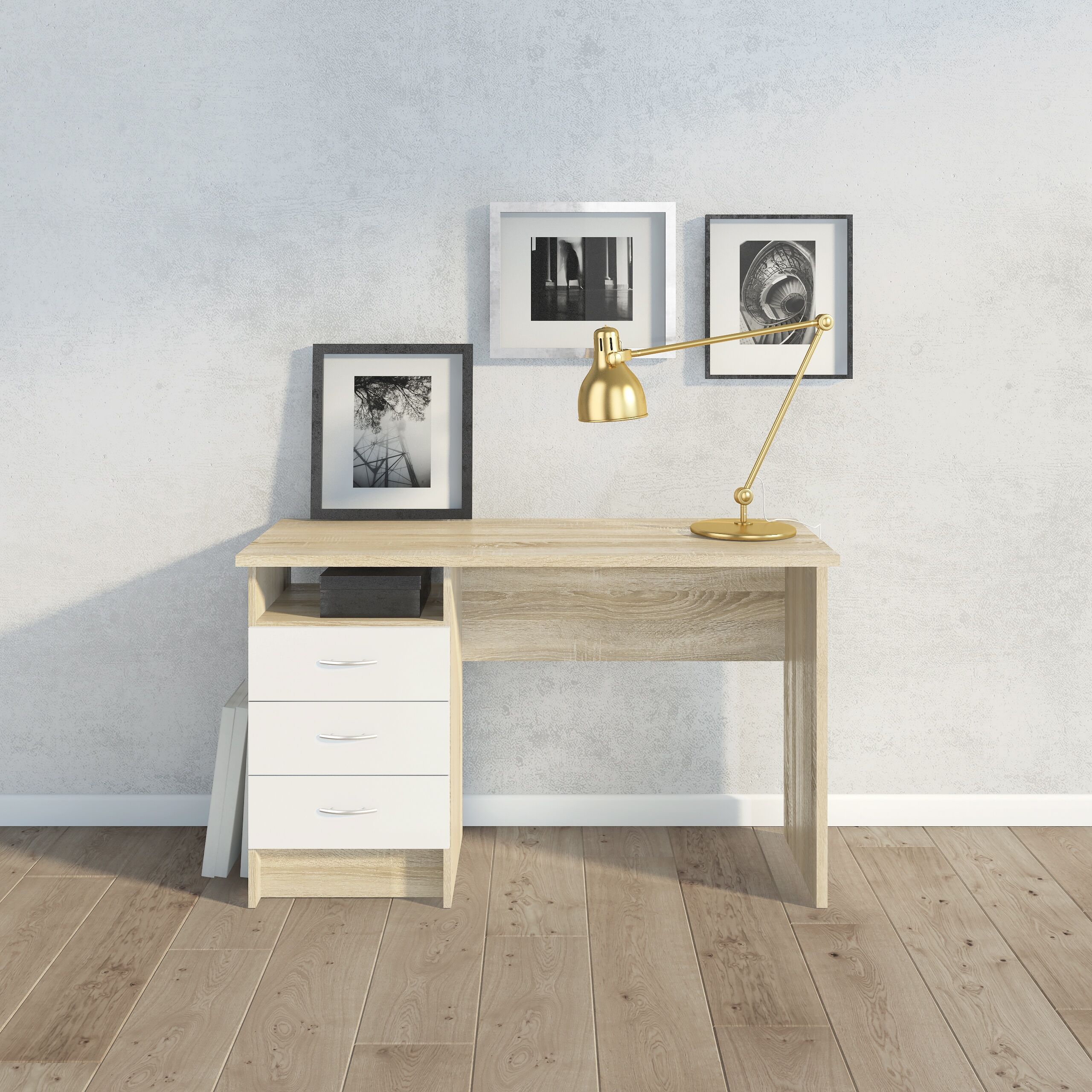 Schreibtisch HOME AFFAIRE "Function Plus, Arbeitstisch, Bürotisch", weiß (weiß, naturfarben), B:120cm H:72,6cm T:48,1cm, Tische, Schreibtisch, Computertisch mit 3 Schubladen, Breite 120 cm, Tiefe 48 cm
