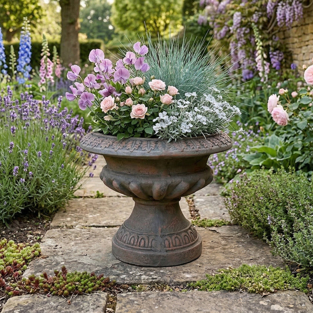 Rosalind Wheeler Humphreys FLUTED URN Low 28cm Verdigris Effect Brown 28cm H X 33cm W X 33cm D