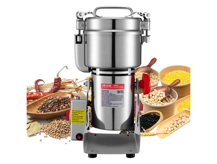 Vevor Moulin A Grain Electrique Capacite 800 G\, Broyeur A Epices 2100 W Haute Vitesse\, Pour Moudre Rapidement Grains Secs Cereales Cafe Maïs Et Poivre\, Moulin A Farine En Inox\, Type Pivotant
