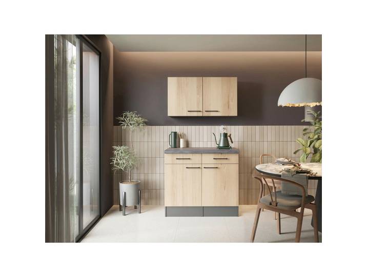 Respekta Buffet Oliver, Grau, Eiche Artisan, 4 Fächer, 2 Schublade(n) Schubladen, 100x200x60 cm, Beimöbel erhältlich, Küchen, Küchenmöbel, Buffetschränke