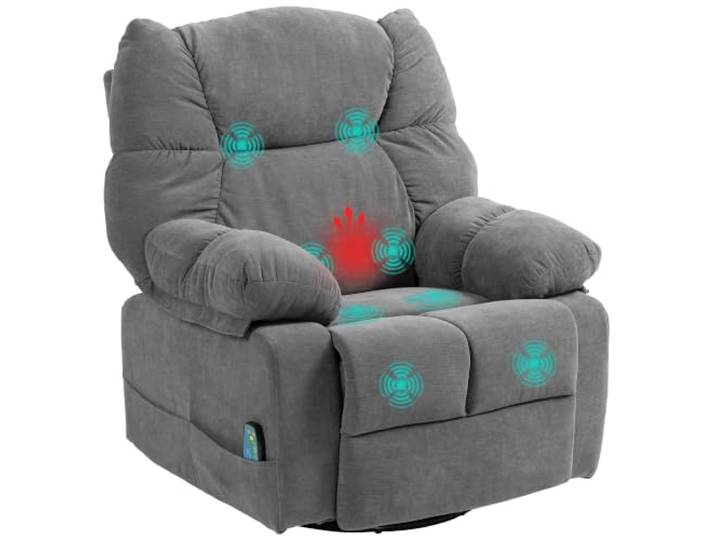 HOMCOM Relaxsessel mit Massagefunktion und 8 Vibrationspunkten, Dunkelgrau Fernsehsessel, Heizfunktion, Wippfunktion, Drehbarer Liegesessel, Fernbedienung, Seitentasche