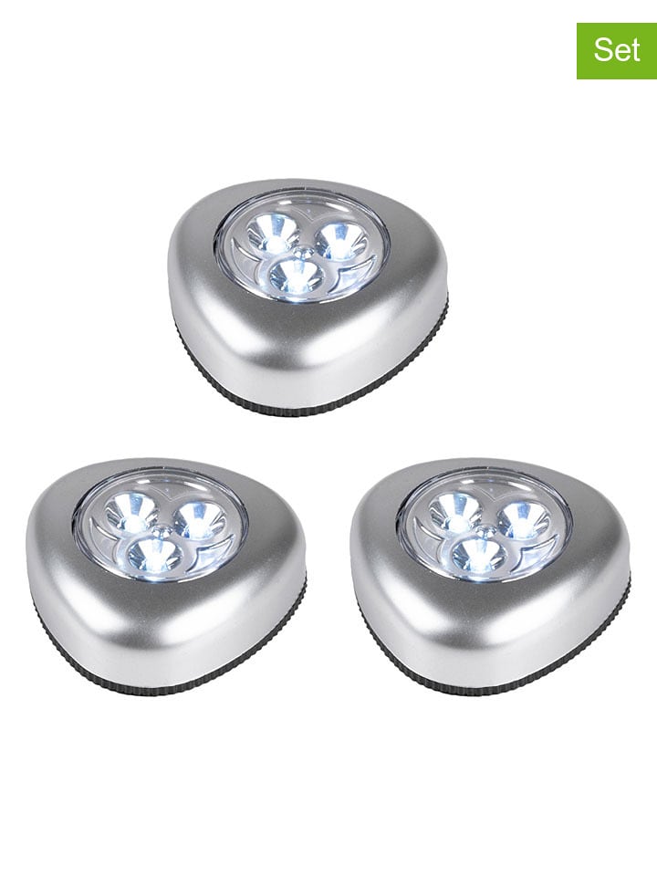GRUNDIG 3er-Set: LED-Druckleuchten in Silber - Ø 7 cm - onesize