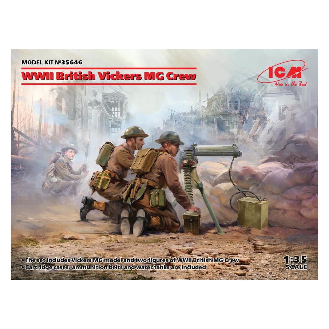 ICM WWII British Vickers MG Crew(Vickers MG & 2 figures) (35646)