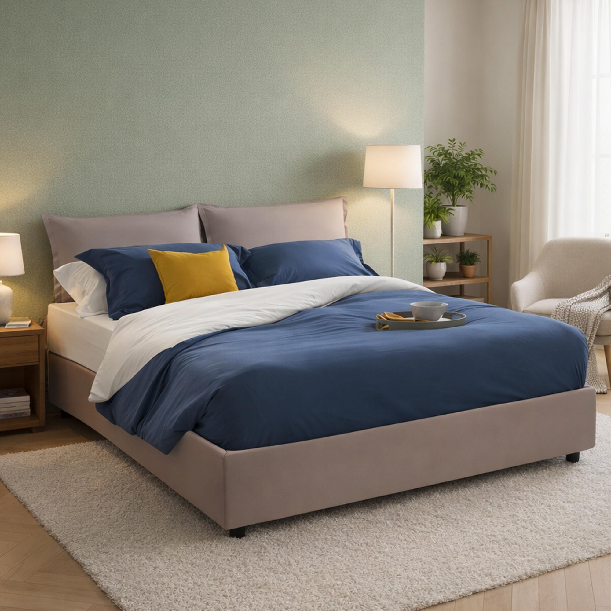 Doppelbett Nora, Containerbett mit Kunstlederbezug, 100% Italy, Frontöffnung, inklusive Matratze 160x190 cm, Turteltaube