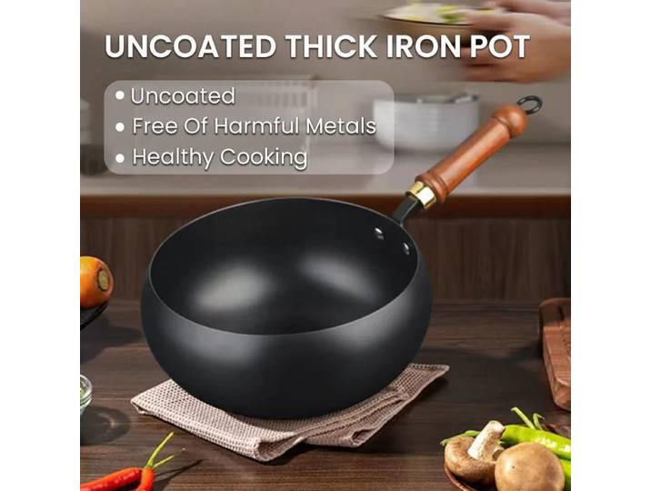 Poêle en fonte facile à cuire, pot en fonte pour garder au chaud, faire bouillir et le sourire, pas de casseroles et poêles soignantes, chrome, santé domestique