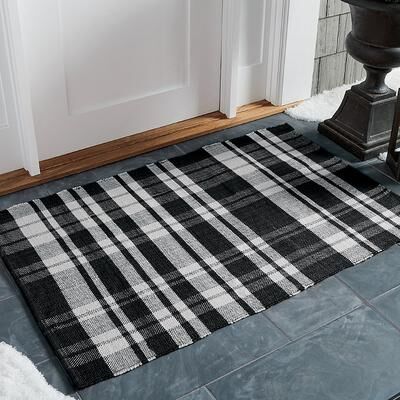 Plaid Layering Door Mat - Black - Grandin Road