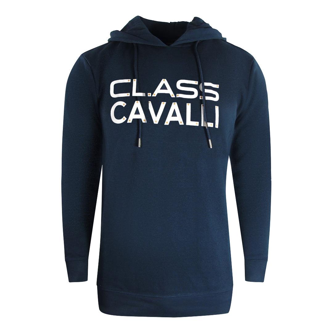 Marineblauwe hoodie met Cavalli-klasse omgekeerd logo
