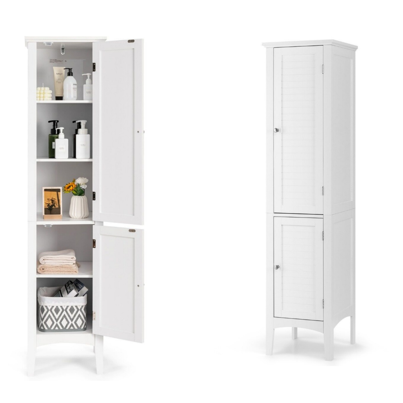 Costway Set van 2 Witte Opbergmeubels met 5 Niveaus voor Badkamer, Keuken of Woonkamer