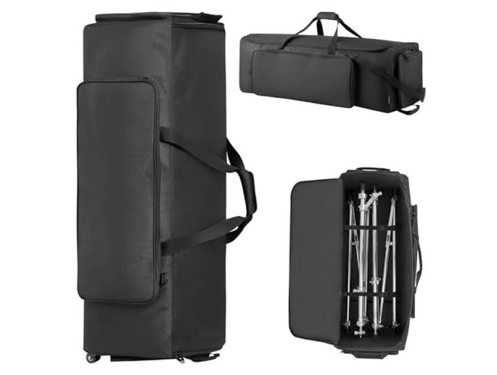VEVOR Sac à Roulettes pour Accessoires de Batterie\, 1680D\, Housse de Transport pour Matériel de Batterie et Support\, avec Poignée\, Fermeture Éclair Résistante\, Roulettes PVC\, Multiples Poches\, Noir