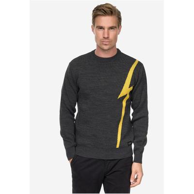 Strickpullover RUSTY NEAL, Herren, Gr. L, gelb (anthrazit, gelb), 75% Polyacryl, 25% Baumwolle, meliert, normal, Rundhals, Pullover Strickpullover, mit Blitz-Design