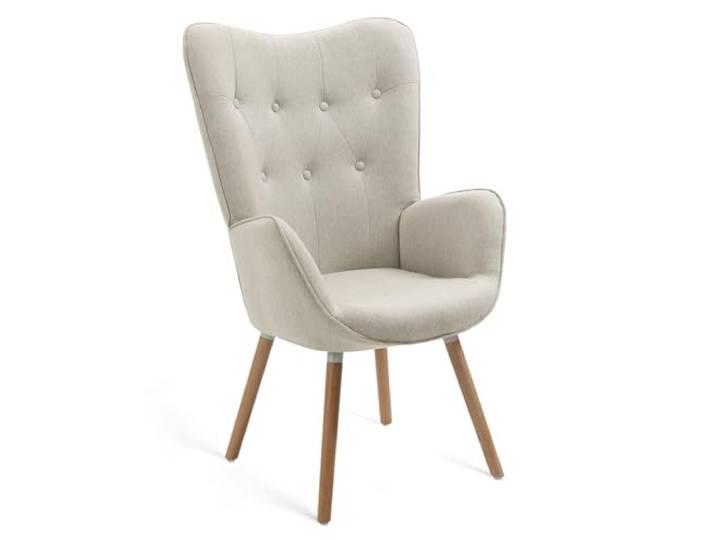 MEUBLE Cosy Sessel Wohnzimmer Relaxsessel Lesesessel Lehnstühle Polstersessel Einzelsofa mit Holzbein Ohrensessel für Schlafzimmer Büro Vanity, Stoff, Beige
