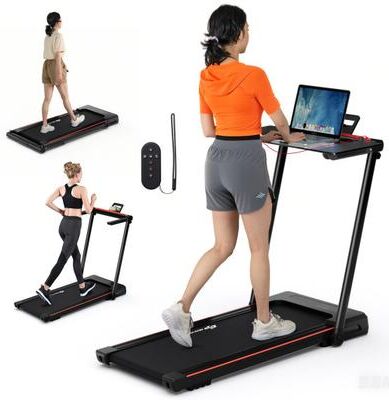 Costway 3-in-1 Folding Treadmill with Large Desk and LCD Display-Black
