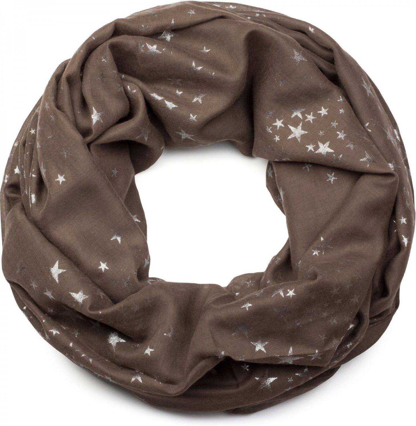 Loop STYLEBREAKER "Loop Schal mit Metallic Sterne Print", Damen, braun (dunkelbraun), Obermaterial: 50% Viskose CV. 50% Baumwolle CO., Modisch, Modetücher Loop