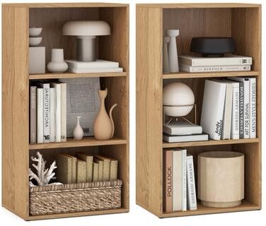 Costway Set of 2 3-Tier Cube Bookcase with Adjustable Shelves for Home Office-Natural