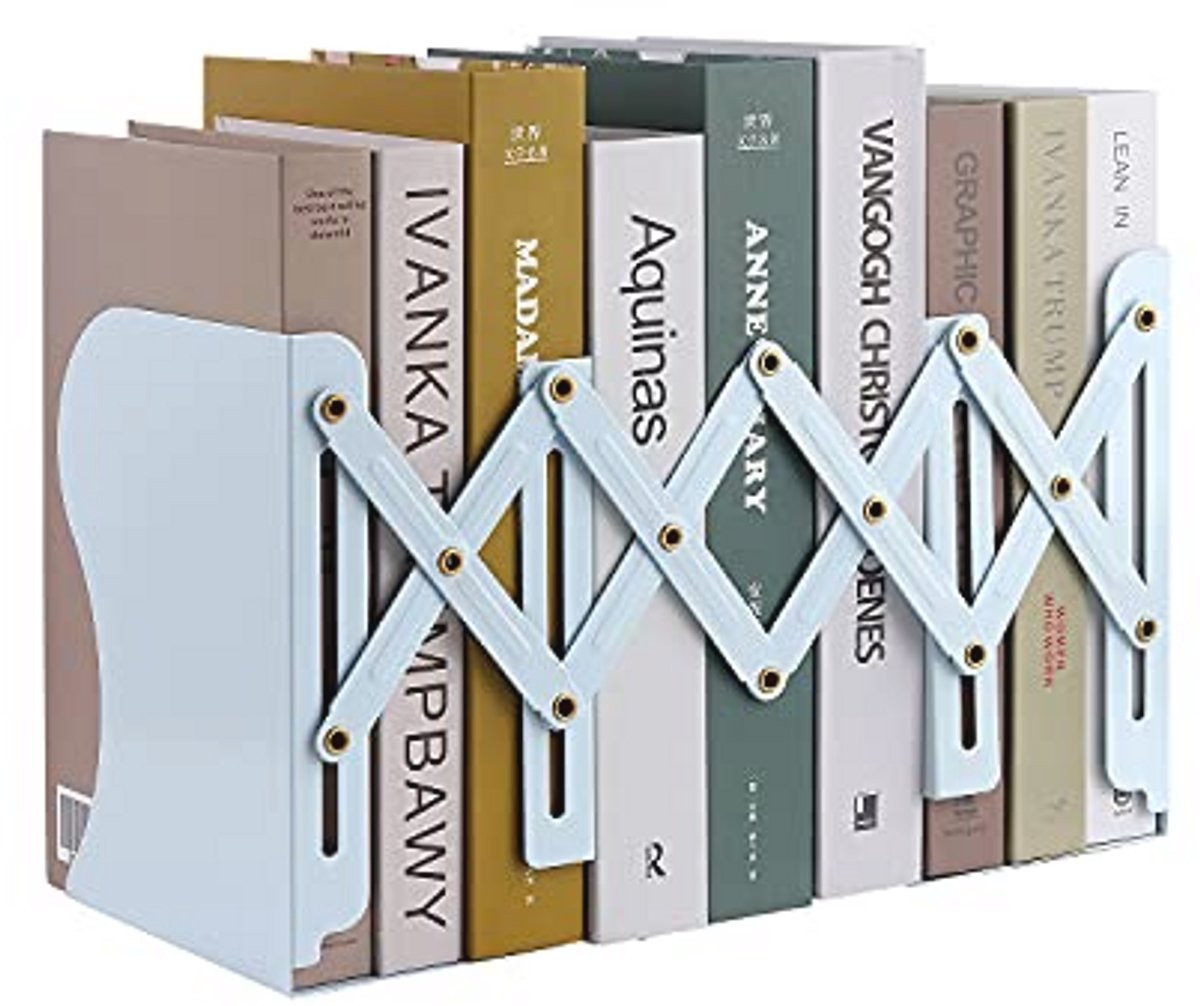 Uitbreidbare metalen boekensteunen voor boekenplank en bureau
