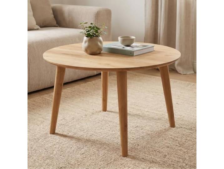 skølm Mjölnir Couchtisch rund Ø70 cm, Eiche massiv, Natur geölt, Sofatisch Wohnzimmertisch, kleiner Beistelltisch, Holztisch Wohnzimmer, Coffee Table, Massivholztisch, Wohnzimmermöbel