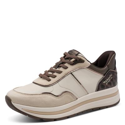Plateausneaker TAMARIS, Damen, Gr. 39, Textil, transparent (creme, kombiniert), Synthetik, Textil, kontrastfarbene Details, Schuhe Plateausneaker, Freizeitschuh, STEP IN Damensneaker, Halbschuh veganer Herstellung