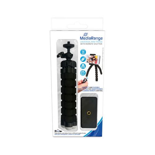 MediaRange Mini-Stativ m. flexiblem Gestell Fernauslöser, sw