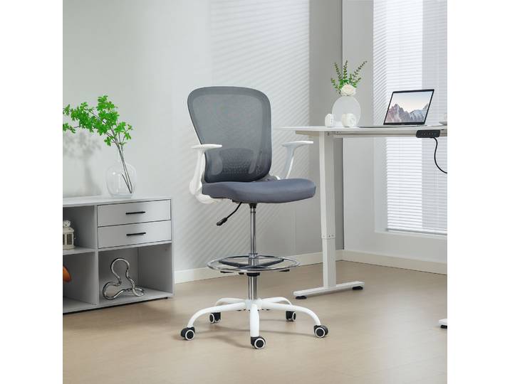 HOMCOM Chaise Bureau Ergonomique Repose-Pieds Réglable Gris