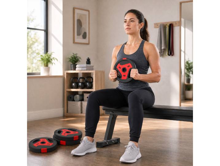 SPORTNOW Set 4 Disques 5/2,5kg Poignées Noir Rouge Musculation
