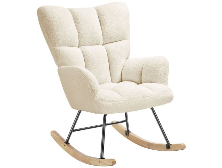 Fauteuil à bascule rembourré avec grand dossier beige