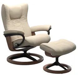 Stressless Sessel mit Hocker Wing Signature Leder Beige Batick Cream S (Small)