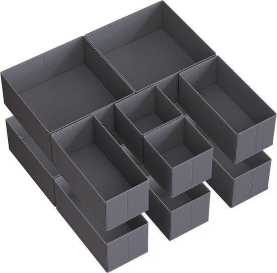 12-delige opvouwbare lade-organizer set met verdelers in grijs textiel