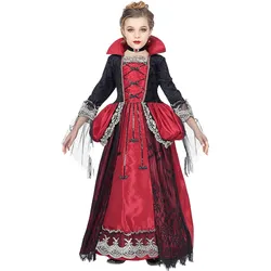 Widmann Vampirin Kleid mit Unterrock und Reifrock, Halsband mit Stein (128)