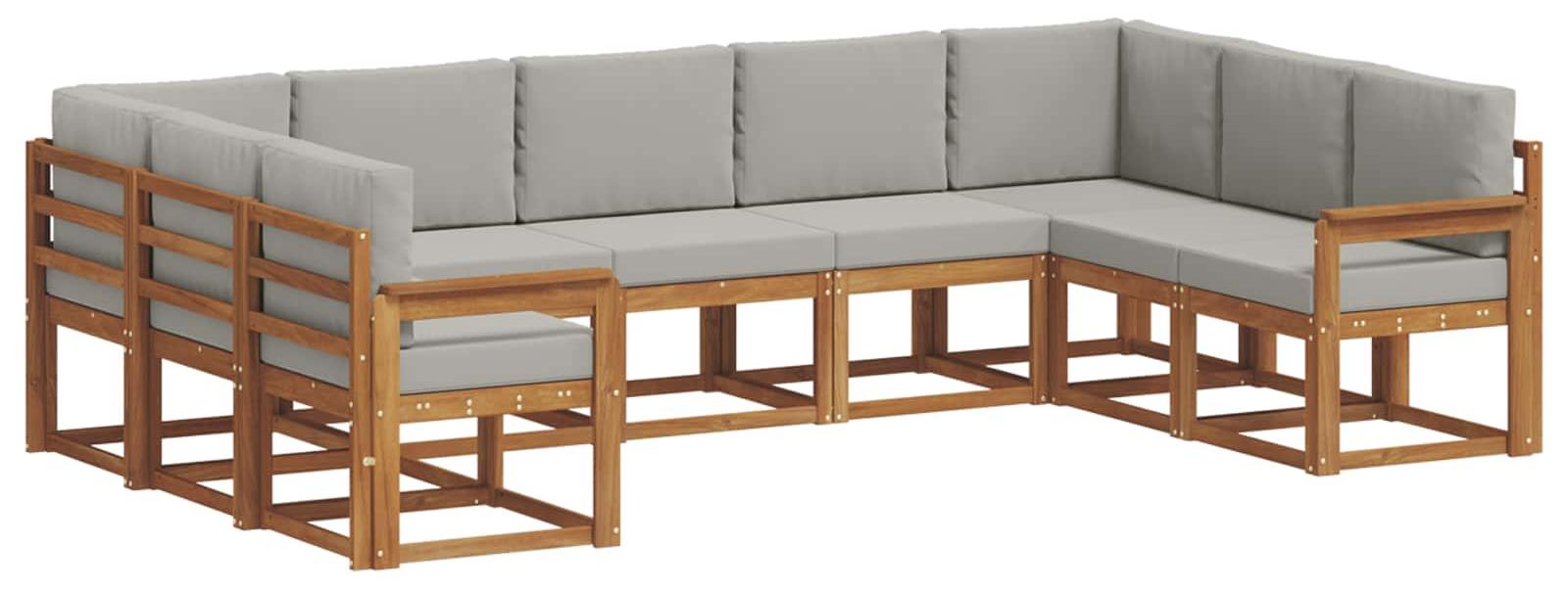 Outdoor-Sofagarnitur mit Kissen 9 pcs Natürlich und Hellgrau