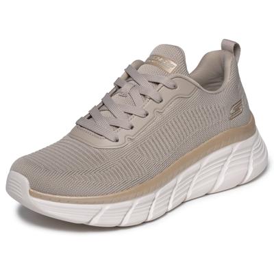 Sneaker SKECHERS "BOBS B FLEX HI-FLYING HI", Damen, Gr. 38, Textil, beige (taupe, goldfarben), Schuhe Sneaker, Trainingsschuh, Schnürschuh, Freizeitschuh in veganer Verarbeitung