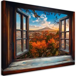 WANDBILD blick aus einem fenster japan berg fuji natur