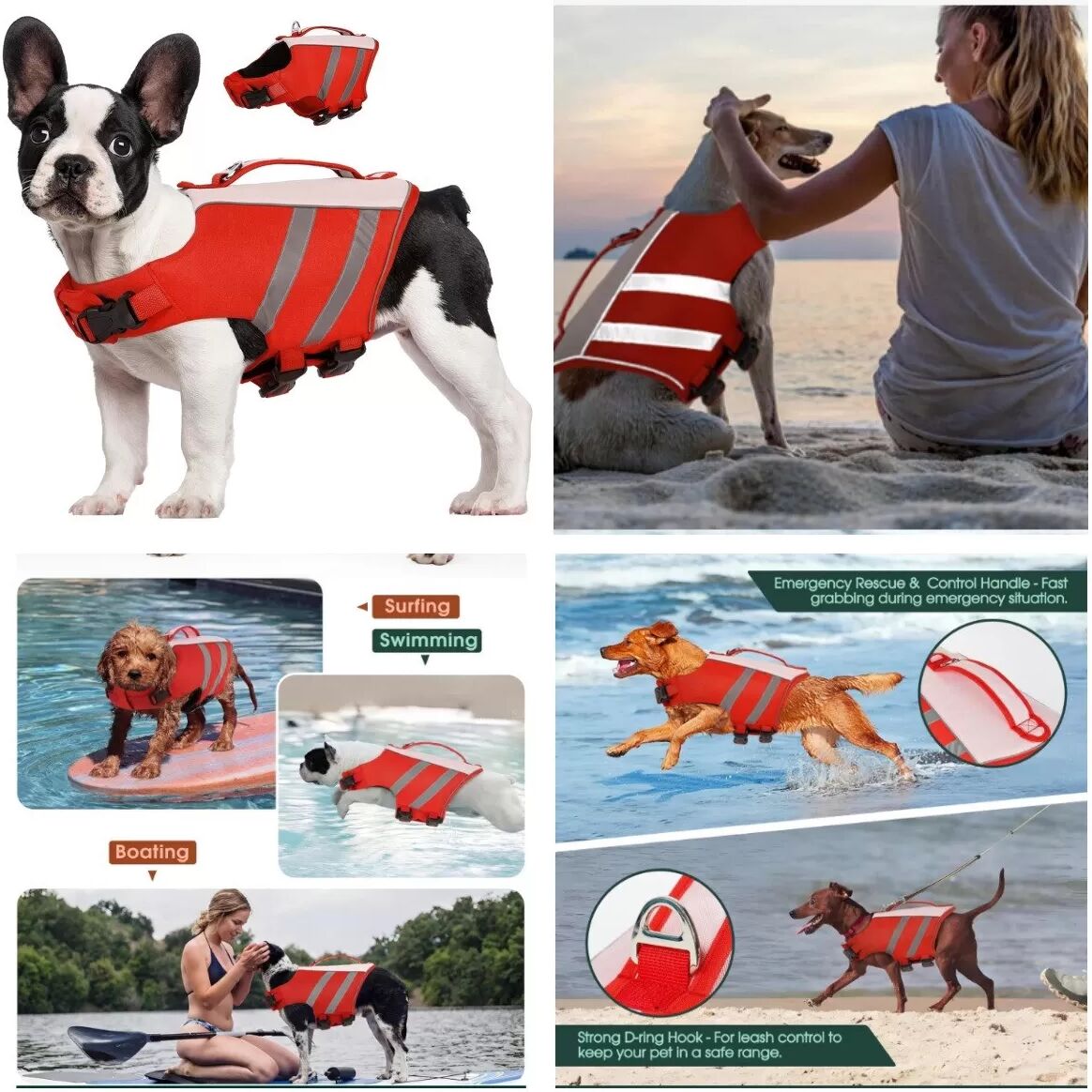INF Sommer Hundeschwimmweste - Polyester Rettungsweste mit reflektierenden Streifen für Nachtsicht, Größen S/M/L/XL M Rot