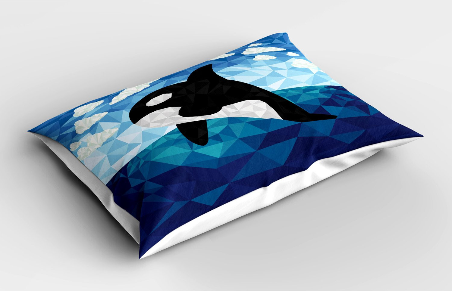 ABAKUHAUS Orca Kussensloop met Low Poly Killer Walvis Print, Multicolor, 75 x 50 cm