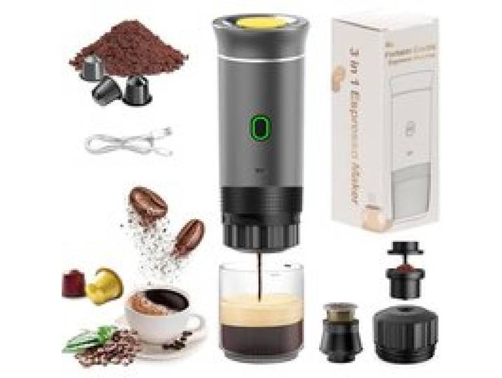 Machine à café portable cafetière chauffante portable cafetière de voiture cafetière à piles mini machine à expresso（Gris）
