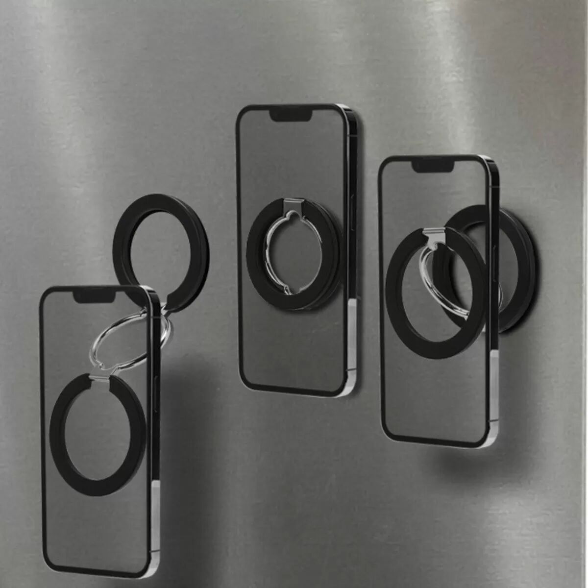 INF Doppelseitiger magnetischer Handyhalter – Aluminium, faltbarer Desktop-Ständer mit 360° Drehung und starker Haftung auf Schwarz
